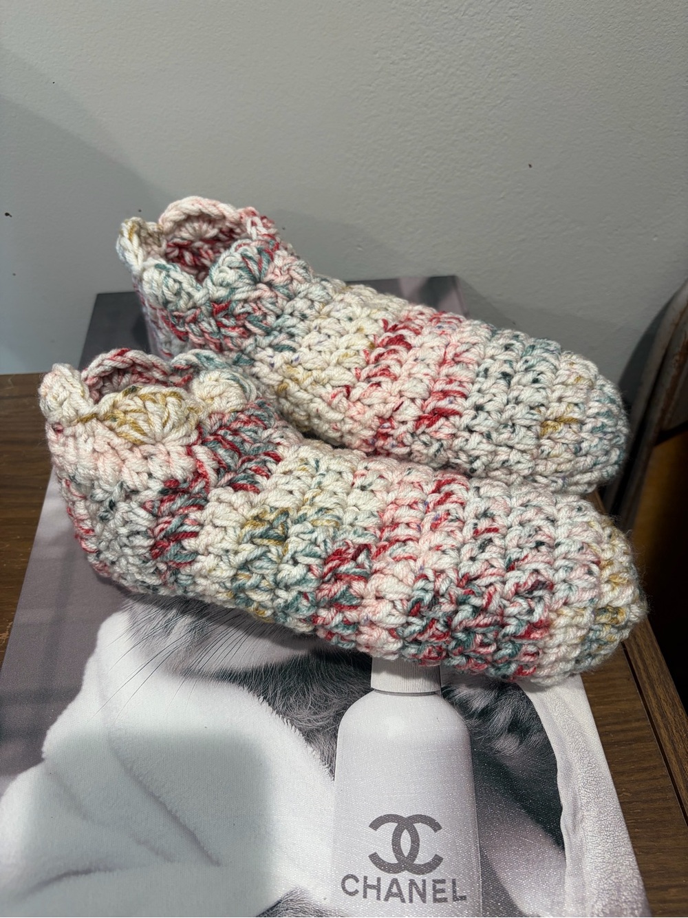 Crochet Slippers Cozy Multicolor Cottagecore House Shoes - Picture 4 of 4